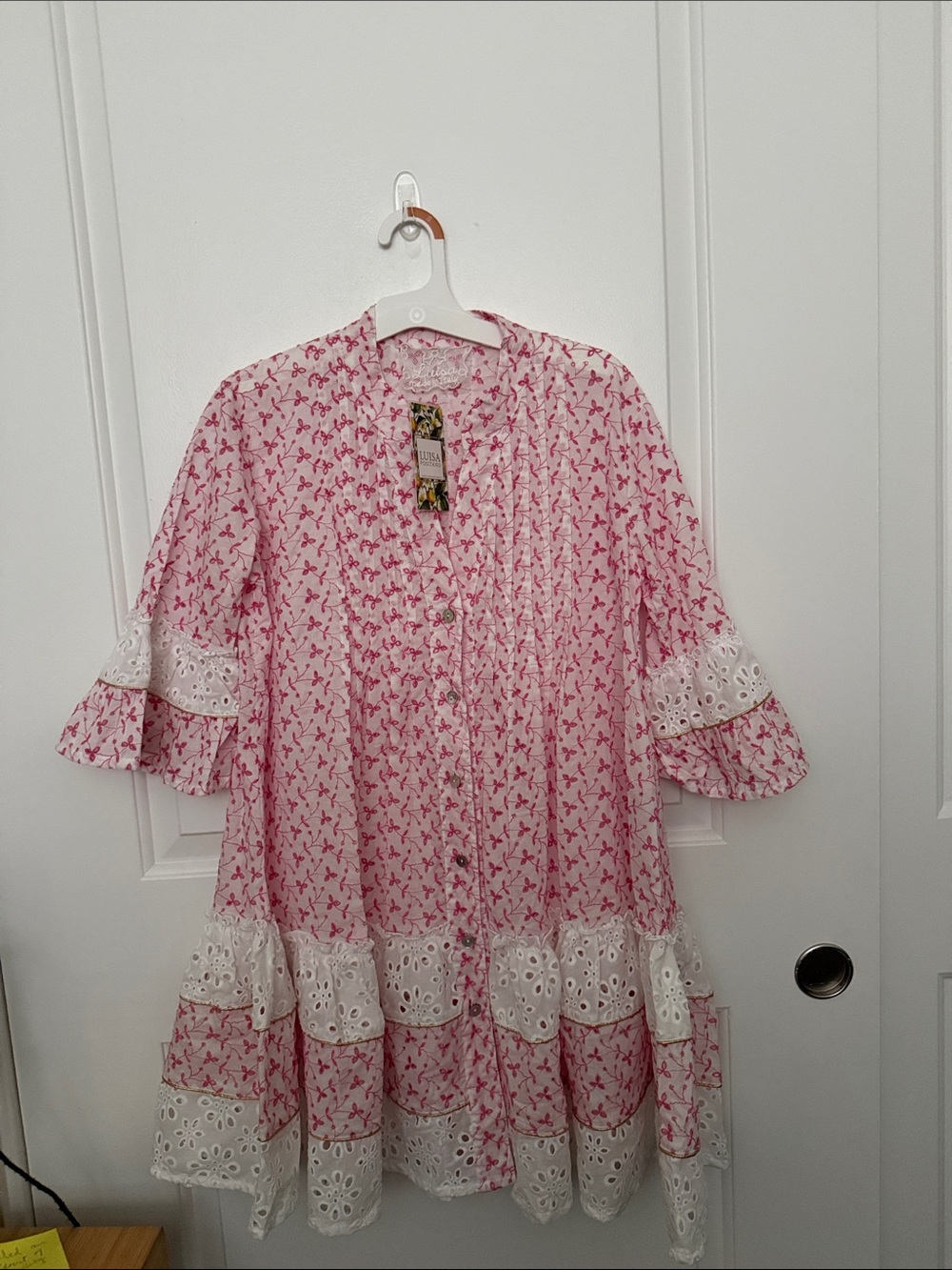 NWT Luisa Positano FAME S. Gallo Lace Pink Floral Tiered Dress One Size